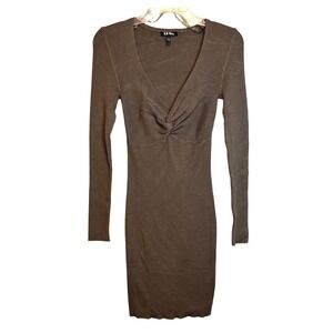 L.A. Gold Womens Ribbed Knit Twist Front Bodycon Sweater Dress Green Size XL